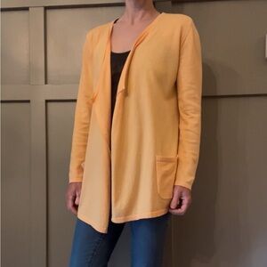 J. Jill Cotton Draped Open Front Cardigan Sweater Pockets Orange Yellow XS P